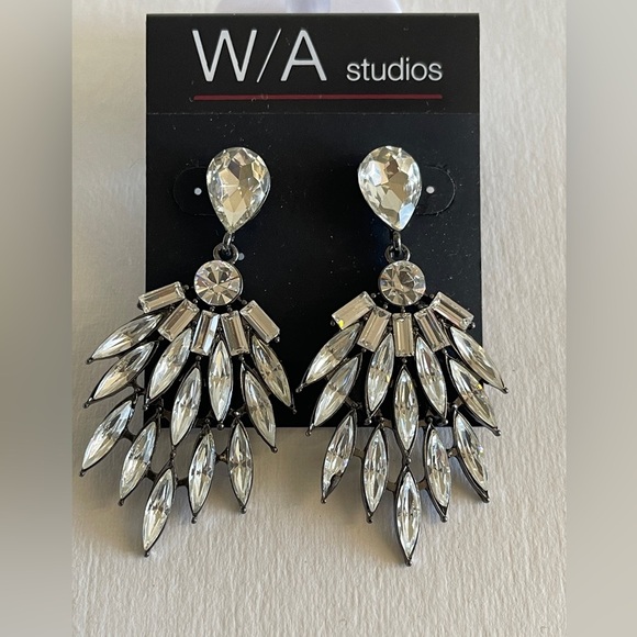 WA Studios Jewelry - NWT WA Studios Crystal Silver Statement Earrings